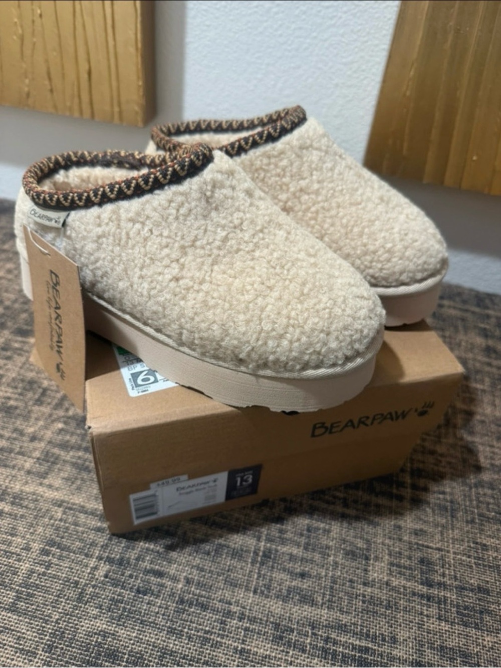 BearPaw Kids Cream Sherpa Slip-On Clog with Contrast Trim